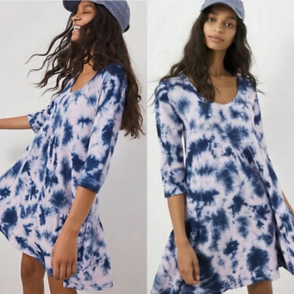 Anthropologie Saturday Sunday Pollie Tiered Tie Dye Mini Dress, Large - Picture 2 of 7